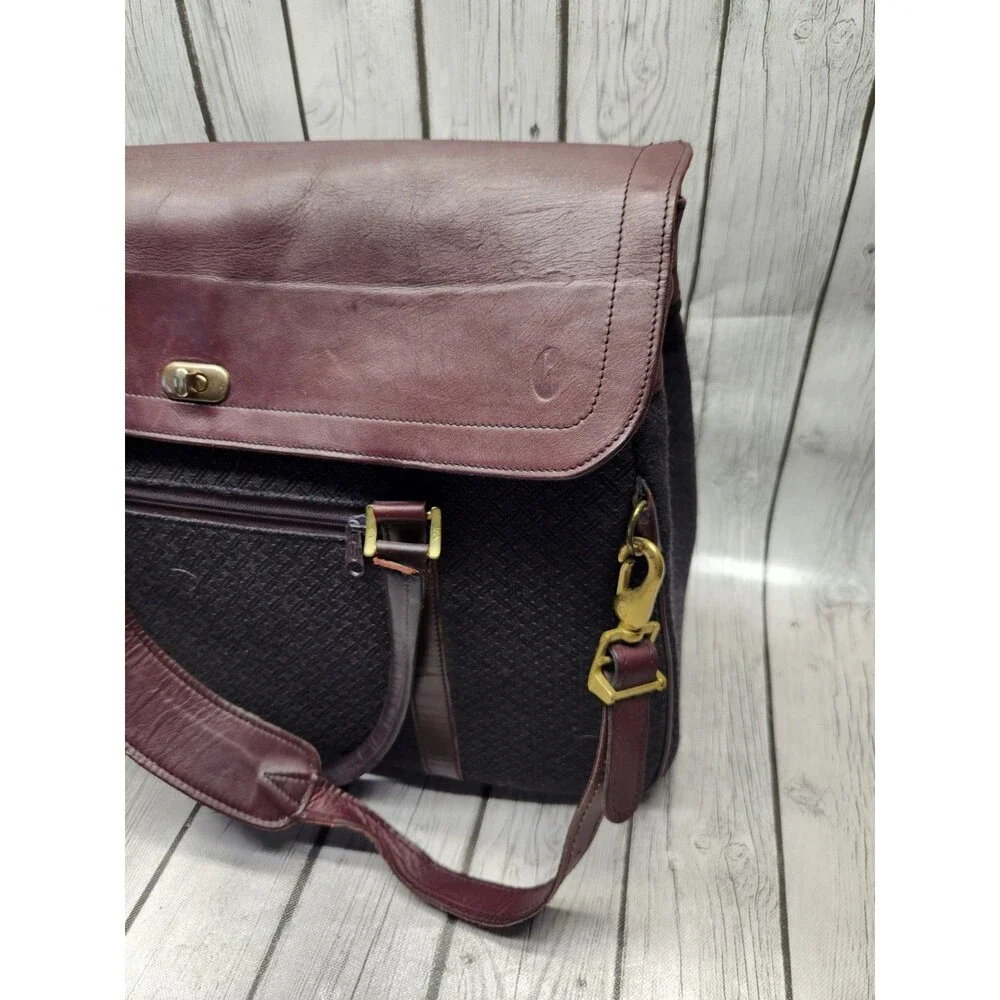 Hartmann Tweed Burgundy Leather Briefcase Attache Case Tote Overnight Bag Travel